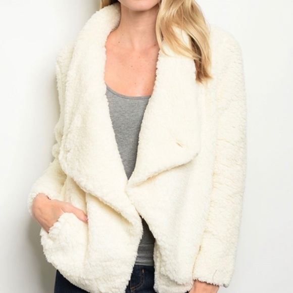 C+D+M Jackets & Blazers - Ivory Faux Sherpa Teddy Coat